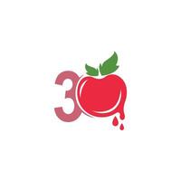 Nummer 3 mit Tomaten-Symbol-Logo-Design-Vorlage Illustration vektor