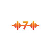 Nummer 7 mit Langhantel-Symbol Fitness-Design-Vorlage Illustration vektor