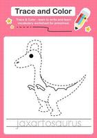 spåra och färga arbetsblad med dinosaurien vektor