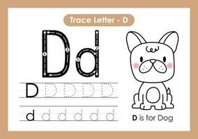 alfabetet spåra bokstaven a till z förskola kalkylblad med bokstaven d hund vektor