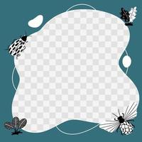 Insekten, Schmetterlinge, Käfer, Blumen. Vektorrahmen in Form eines Flecks in einem flachen Cartoon-Stil. Vorlage für Kinderfotos, Postkarten, Einladungen. vektor
