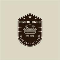 burger oder hamburger logo vintage vektor illustration vorlage symbol grafikdesign. emblem oder etikett fast-food-zeichen und symbol