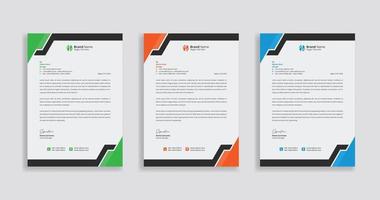 Geschäftsbriefkopf-Designvorlage, Briefkopfvorlage mit verschiedenen Farben, Briefkopfvorlage im flachen Stil, moderne Firmenbriefkopfvorlage vektor