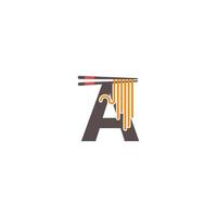 bokstaven a med ätpinnar och logotypdesign för nudelikon vektor
