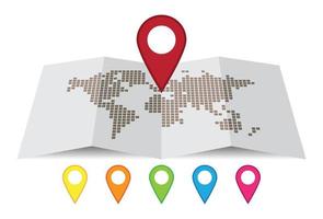 Weltkarte und Standortmarkierung vektor