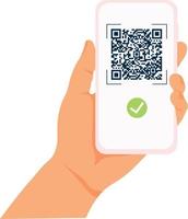 Impfzertifikat und immun gegen Covid auf dem Smartphone-Bildschirm. Grüner Pass in der Telefon-App. gesundheitspass auf digitalem bildschirm mit qr-code zur kontrolle und überprüfung der sicherheit von covid-19. Vektor