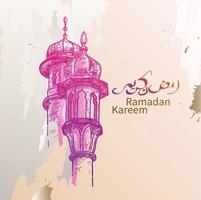handgezeichneter ramadan kareem. islamisches Design mit schönen Farben und Kalligrafien. vektor