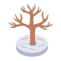 bladlöst timmer, isometrisk ikon av döda träd vektor