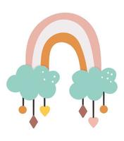 Vektor-Boho-Regenbogen mit Anhängern. böhmische Ikone isoliert auf weißem Hintergrund. himmlische kunstvolle illustration. vektor