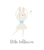 barn illustration med söt kanin ballerina. vektor illustration. för barnprylar, kort, affischer, banderoller, barnböcker, tryck på förpackningen, tryck på kläder, tapeter, textil eller fat.