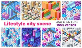 stadens livsstilsscen sätter illustrationer på urbana teman vektor