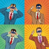 Pop-Art-Karikatur der virtuellen Realität der Geschäftsleute vektor