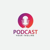 Podcast-moderner Logo-Vektor mit rotem Hintergrund. Vektor isoliert