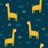giraff baby sömlösa mönster handritad tecknad söt bakgrund för barn vektor