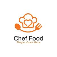 kärlek kock restaurang logotyp design med hjärta vektor ikon symbol