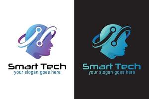 smart tech logotyp, human technology eller human digital, robot tech logo design vektor