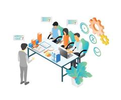 isometrisk stil illustration om ett företag team som har ett företag tillväxt möte och diskussion