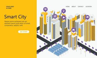 målsida med smart city illustration ikoner vektor