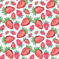 handritad jordgubbar sömlösa vektormönster. rosa jordgubbar och gröna blad på vit bakgrund. vektor illustration.