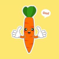 söt och kawaii illustration av rolig morot seriefigur, vegan koncept, morot kärlek. mat och grönsaker concept.orange morot logotyp ikon vektor