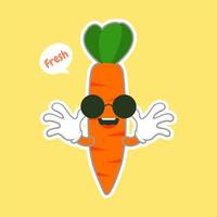 söt och kawaii illustration av rolig morot seriefigur, vegan koncept, morot kärlek. mat och grönsaker concept.orange morot logotyp ikon vektor