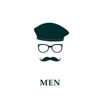 Män fransk basker och mustasch ikon i platt stil. vektor
