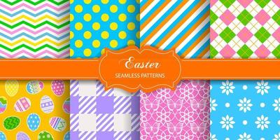 Reihe von nahtlosen Mustern für Ostern. Sammlung von bunten Texturen