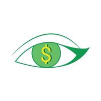 grönt öga med dollartecken på pupillen, isolera på vit bakgrund, platt vektor
