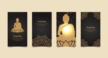 elegante vesak day design storys sammlung. feier vesak tag vorlage geschichten geeignet für werbung, marketing usw. silhouette von lord buddha design mit ornament vintage. vektor