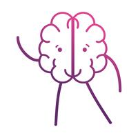 Linie süßes Gehirn kawaii mit Armen und Beinen vektor