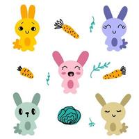 kaniner och grönsaker doodle ikoner påsk samling. vektor