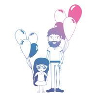 Linie Vater und Tochter zusammen mit Luftballons Design vektor