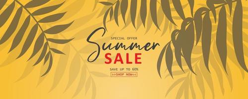 sommar försäljning banner design med tropiska löv bakgrund vektor