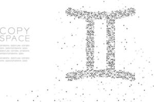 Abstraktes geometrisches Kreispunktpixelmuster Zwillingstierkreiszeichenform, Sternkonstellationskonzeptdesign schwarze Farbillustration auf weißem Hintergrund mit Kopienraum, Vektor ENV 10