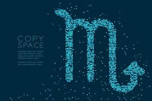 Abstraktes Sternmuster Skorpion Sternzeichenform, Sternkonstellationskonzept Design blaue Farbillustration isoliert auf dunkelblauem Hintergrund mit Kopierraum, Vektor eps 10