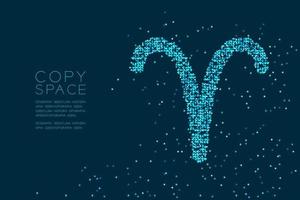 Abstraktes Sternmuster Widder Sternzeichen Form, Sternkonstellation Konzeptdesign blaue Farbillustration isoliert auf dunkelblauem Hintergrund mit Kopierraum, Vektor eps 10