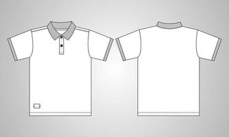Kurzarm-Poloshirt mit Tasche technische Modezeichnung flache Skizzenvorlage Vorder- und Rückansicht. Kleidung Kleid Design Vektor Illustration Mock-up Polo T-Shirt Cad.