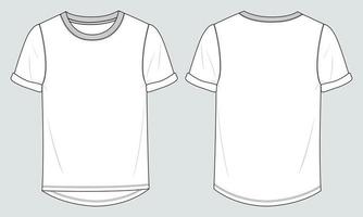 kortärmad dam t-shirt tekniskt mode platt skiss vektorillustration mall fram- och baksidan. kläder design mock up kort lätt redigera och anpassningsbara. vektor