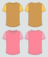 Kurzarm zweifarbiges T-Shirt übersteigt technische Mode flache Skizzenvektor-Illustrationsschablone für Damen. Bekleidung Kleidungsdesign mock-up cad. vektor