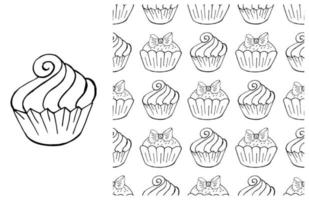 Cupcake färben. satz von element und nahtlosem muster vektor