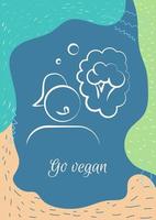 Vegane Postkarte mit linearem Glyphen-Symbol. Verzicht auf tierische Produkte. Grußkarte mit dekorativem Vektordesign. Poster im einfachen Stil mit kreativer Lineart-Illustration. Flyer mit Urlaubswunsch
