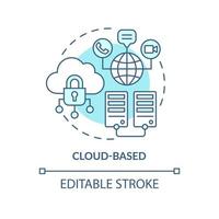 Cloud-basiertes Türkis-Konzept-Symbol. Kommunikation im Internet. ucaas funktion abstrakte idee dünne linie illustration. isolierte Umrisszeichnung. editierbarer Strich. Arial, unzählige pro-fette Schriftarten verwendet vektor