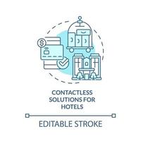 kontaktlose lösungen für hotels türkisfarbenes konzeptsymbol. berührungsloses system abstrakte idee dünne linie illustration. isolierte Umrisszeichnung. editierbarer Strich. Roboto-Medium, unzählige pro-fette Schriftarten verwendet vektor