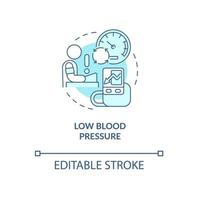 Symbol für das türkisfarbene Konzept mit niedrigem Blutdruck. Herzprobleme. hypotonie abstrakte idee dünne linie illustration. isolierte Umrisszeichnung. editierbarer Strich. Roboto-Medium, unzählige pro-fette Schriftarten verwendet vektor