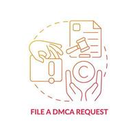 fil dmca begäran röd gradient koncept ikon. innehåll skydd abstrakt idé tunn linje illustration. otillåten användning av verk. juridiskt ansvar. vektor isolerade kontur färgritning