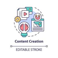 Symbol für das Konzept der Inhaltserstellung. Online Unternehmer Fähigkeit abstrakte Idee dünne Linie Illustration. steigern Sie das Publikumsengagement. digitales Marketing. Vektor isolierte Umrissfarbe Zeichnung. editierbarer Strich