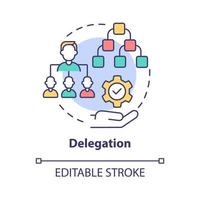 Symbol für das Delegierungskonzept. Online Unternehmer Fähigkeit abstrakte Idee dünne Linie Illustration. Führungskompetenz. stärkendes Team. Aufsicht. Vektor isolierte Umrissfarbe Zeichnung. editierbarer Strich