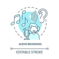 Sound-Branding-Konzept-Symbol. Stimme und Musik im Zusammenhang mit Unternehmen. Identitätsbildung. audio logo abstrakte idee dünne linie illustration. Vektor isolierte Umrissfarbe Zeichnung. editierbarer Strich