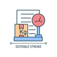 Verpackungsliste für den internationalen Versand kg rgb-Farbsymbol. Dokument des Ladungsgewichts. Lieferung Geschäftsinformationspapier. isolierte Vektorillustration. einfache gefüllte Strichzeichnung. editierbarer Strich vektor