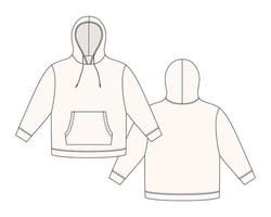 Hoodie-Vorlage in heller Farbe. Bekleidung Hoody technische Skizze Mockup. vektor